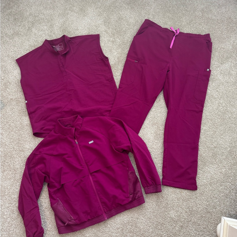 Figs Fuchsia Scrub set with jacket